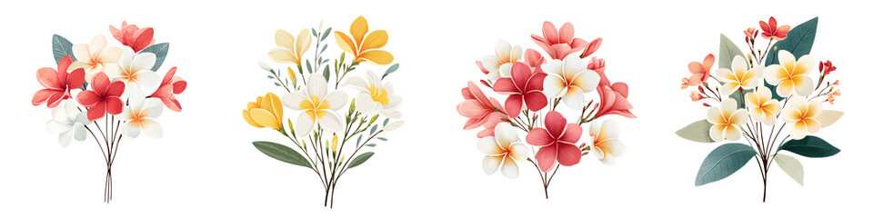 Fototapeta premium Watercolor Tropical Flower Bouquets on White