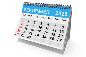 2025 Year September Calendar. 3d Rendering