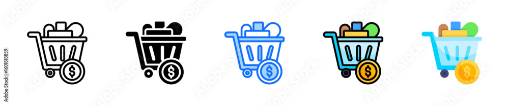 Poster shopping cart icon set multiple style collection