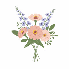 Fototapeta premium Delicate Pink and Lavender Floral Bouquet Illustration