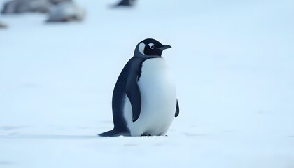 Obraz premium fluffy chubby baby penguin on snow
