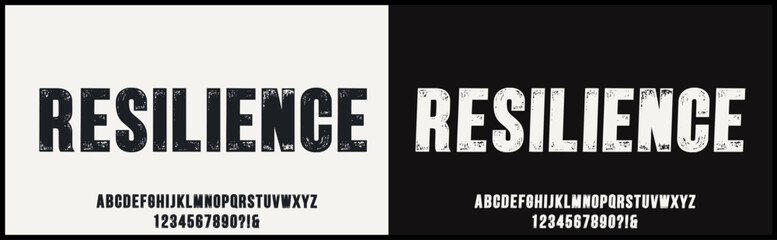 Condensed grunge and texture vector font. Alphabet uppercase and number with urban style. Typography for poster, music, fashion, and movie.