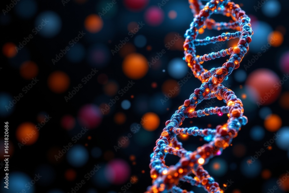 Poster luminous double helix with colorful background energy