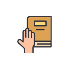 Hand On Book Symbolizing An Oath In A Court Of Law Concept