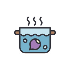 Pot With Boiling Water And An Onion For Cooking Illustration