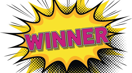 Comic book style explosion with the word WINNER in bold pink lettering