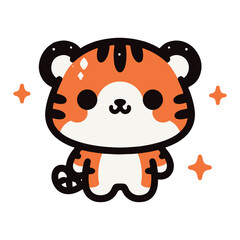 Flat Design Tiger Character for Sticker Use