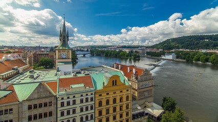 Fototapeta premium Staromestsky water tower timelapse in Prague, the Czech Republic