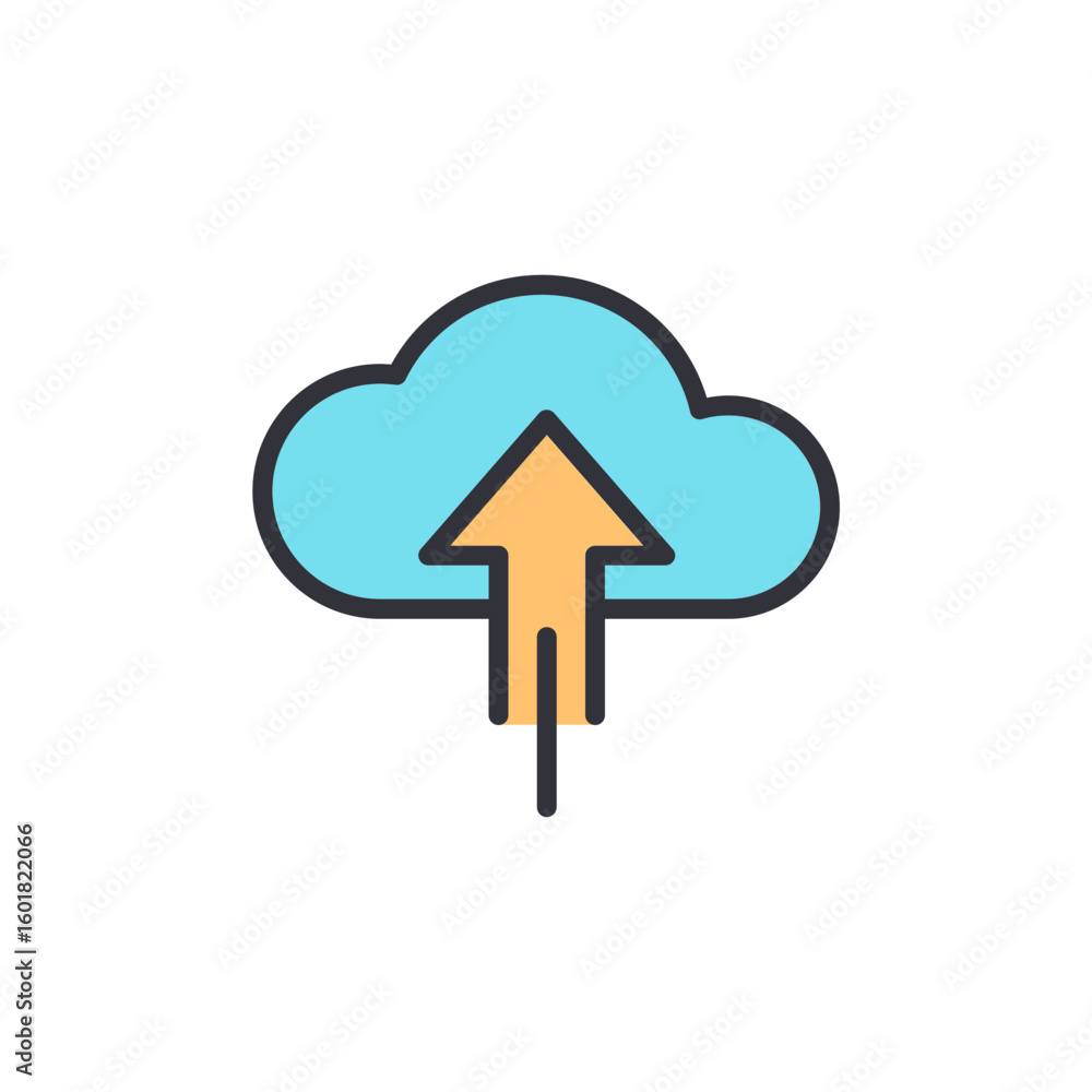 Poster cloud computing with upward arrow for data transfer and networking