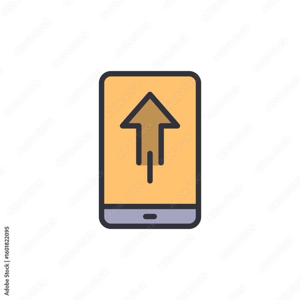 Poster mobile device showcasing an upward arrow suggesting an upload process