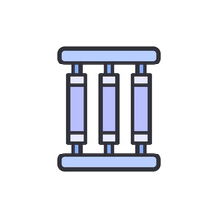 Stylized Graphic Icon Of Three Vertical Light Blue Cylinders Suspended