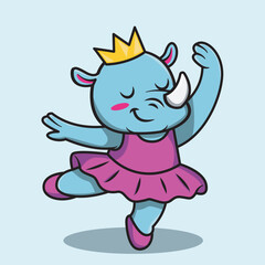 Cartoon Rhino Princess Doing Ballet