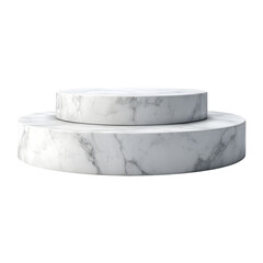Minimalist white marble podium with round shapes isolated on transparent background