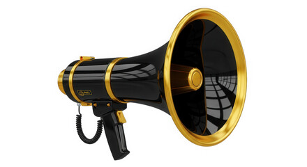 Black and gold megaphone bullhorn isolated on transparent background