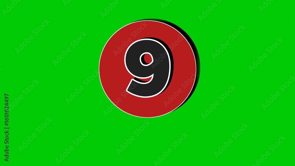 Poster pop up number 9 nine animation green screen black color cartoon motion graphic video element.3d numb