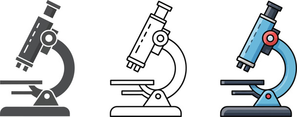 Microscope icons in different styles for scientific research and laboratory analysis