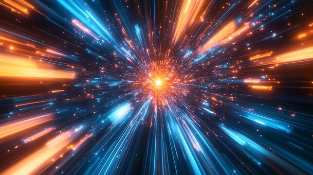 Vibrant abstract light streaks converging towards a brilliant central glow