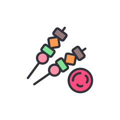 Minimalist Graphic Featuring Colorful Kebabs And Dip On Skewers