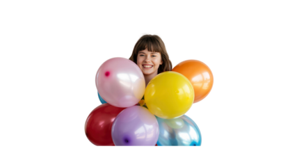 Happy Girl Hiding Behind Colorful Balloons