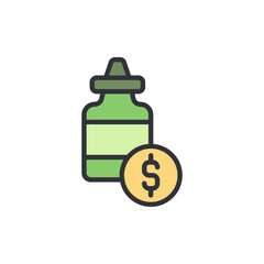 Illustration Of Green Medicine Bottle And Dollar Sign Coin Symbolizing Cost