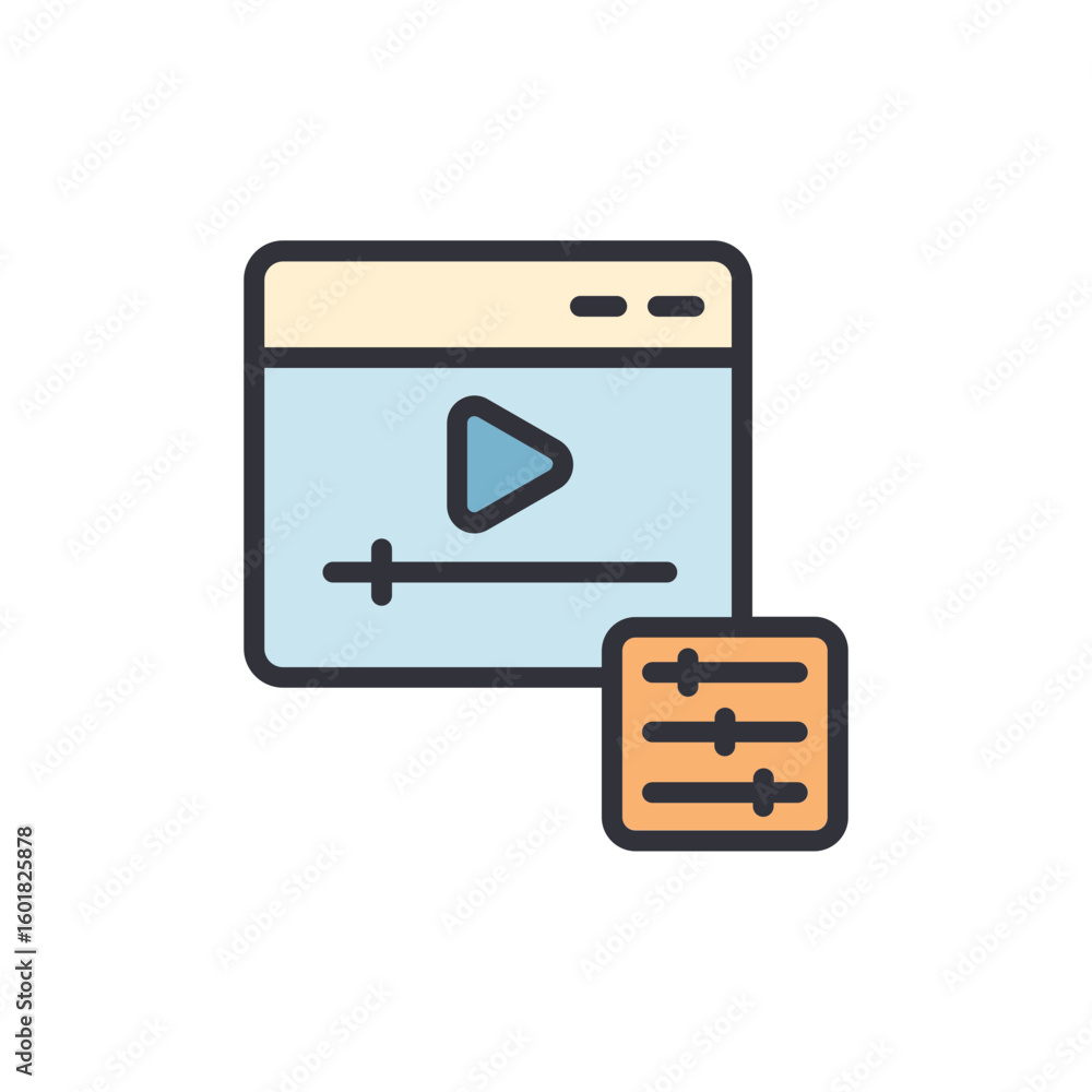 Poster video editing interface icon with adjustments and playback control