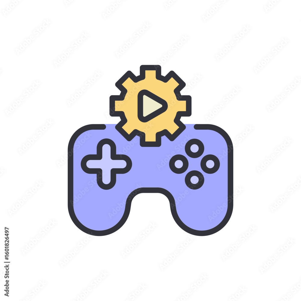 Poster stylized controller with gear symbol representing video game customization