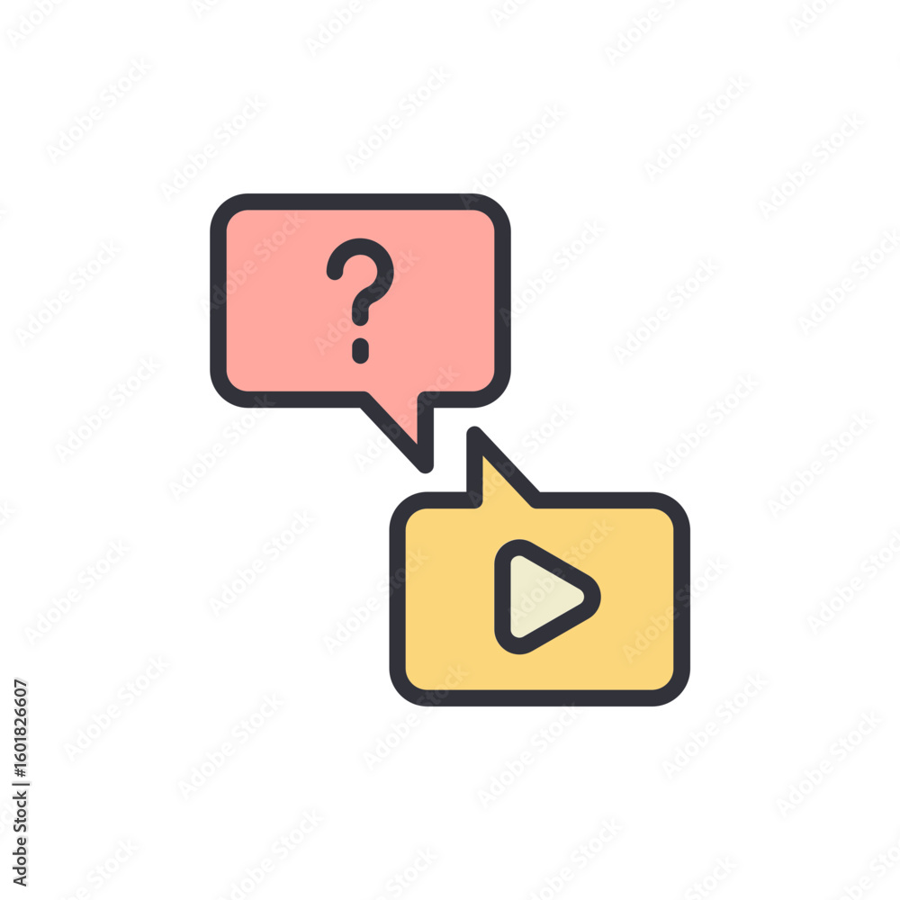 Poster concept of questions and answers about video content in speech bubbles