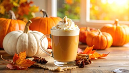 Autumn Pumpkin Spice Latte with Whipped Cream