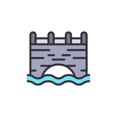 Stylized Bridge With Stone Texture And Water Isolated On Transparent Layer