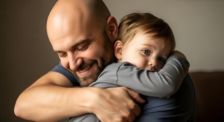 Father and son hugging happy family love care parenting childhood togetherness bonding lifestyle portrait father's day