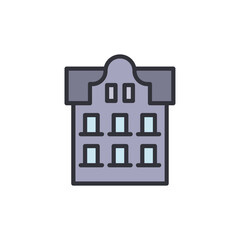 Stylized Building Facade With Symmetrical Windows And Unique Gable