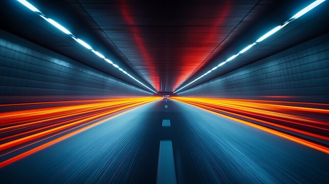 Futuristic tunnel with streaks of light and glowing lines - Powered by Adobe