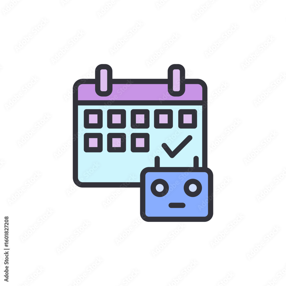 Aufkleber scheduled automation tasks with calendar and robot face on transparent