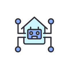 Stylized Smart Home Icon Featuring Robot Head And Network Connections