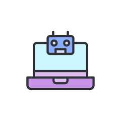 Fototapeta premium Laptop Displays Cartoon Robot Head Cybernetics Technology Concept