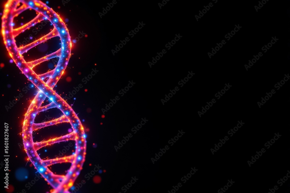 Poster glowing twisted ladder structure with particles