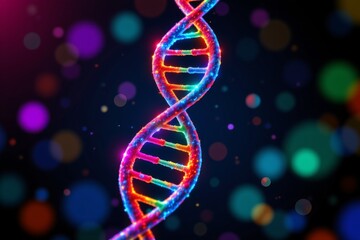 Iridescent Double Helix Against Dark Colorful