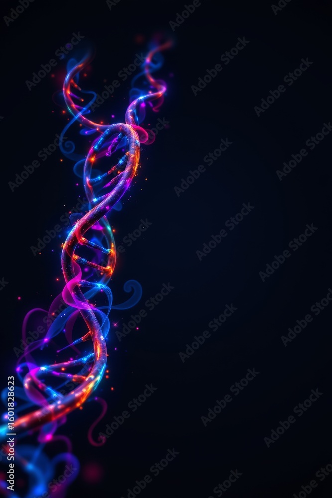 Poster illuminated double helix with ethereal flowing forms