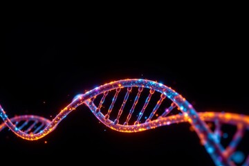 Vibrant Double Helix with Luminous Dots Black Background