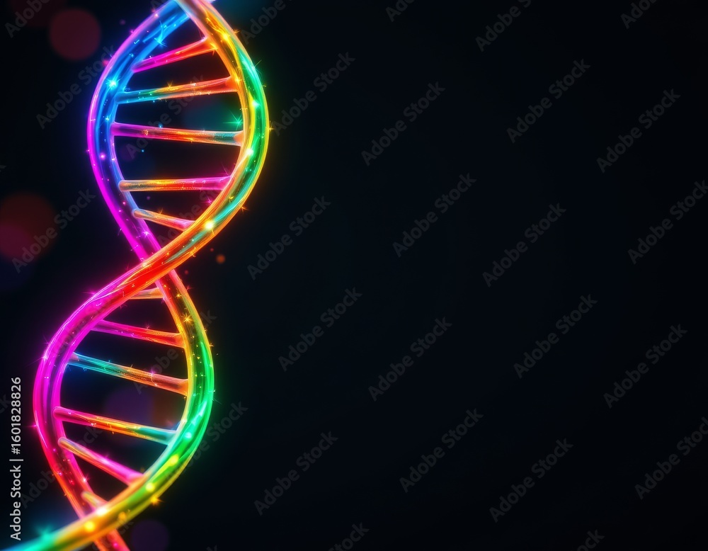 Poster luminous double helix with color spectrum dark background