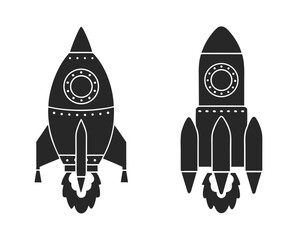 Rocket icon vector silhouette illustration isolated on white background