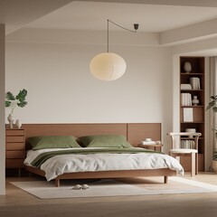 Modern Minimalist Bedroom Interior Frame Poster Mockup – 3D Rendering