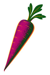 Illustration of a Purple Carrot with Green Leaves on a Transparent Background