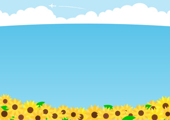 夏空と海と向日葵の背景
