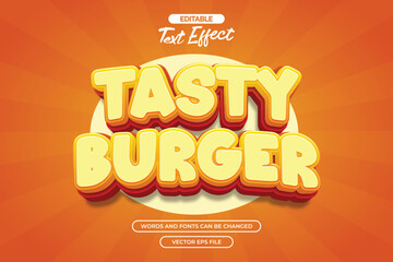 Tasty burger editable text effect with cartoon text style and with orange background