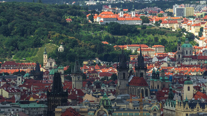 Panoramic view of Prague timelapse from the top of the Vitkov Memorial, Czech Republic