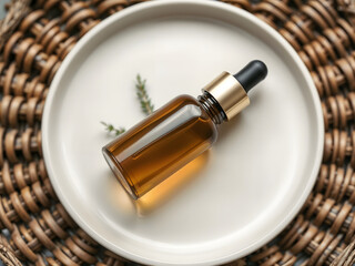 top view of bottles massage oil on the wooden table
