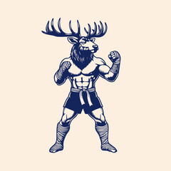 Vector drawing of elk in ready to fight pose