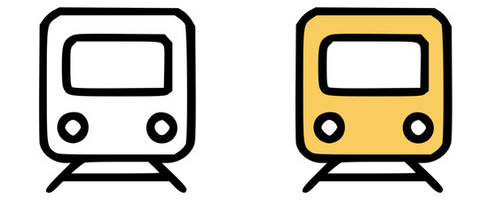Two simple train icons, one white and one yellow, illustrating transportation options.