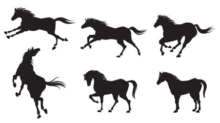 いろいろなポーズの馬のシルエット、午年の年賀状素材
